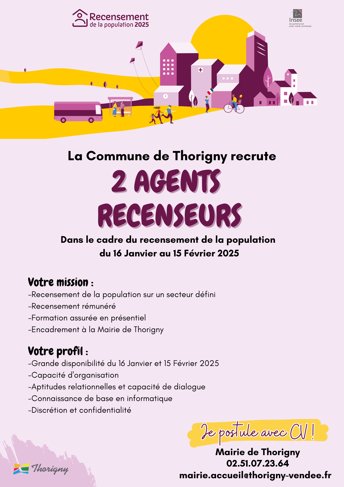 LA COMMUNE RECRUTE 3 AGENTS RECENSEURS !