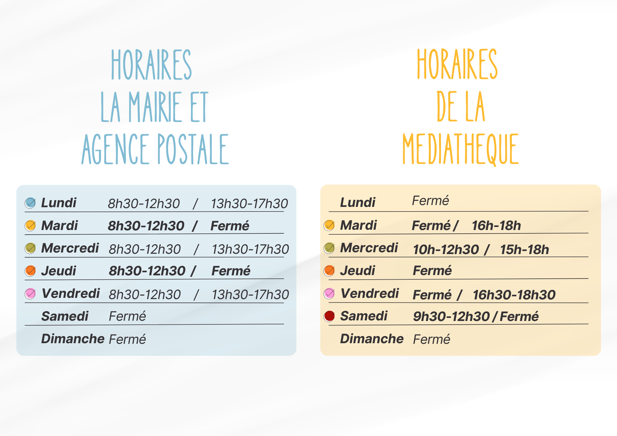 horaires ouverture mairie et médiatheque
