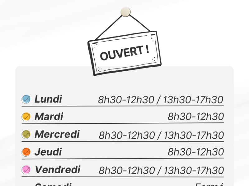 MODIFICATION HORAIRES D'OUVERTURE DU 12.01.2026 AU 20.02.2026